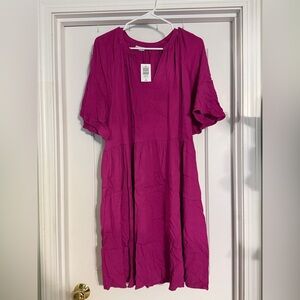 torrid Magenta Tiered Short-Sleeve Midi Dress